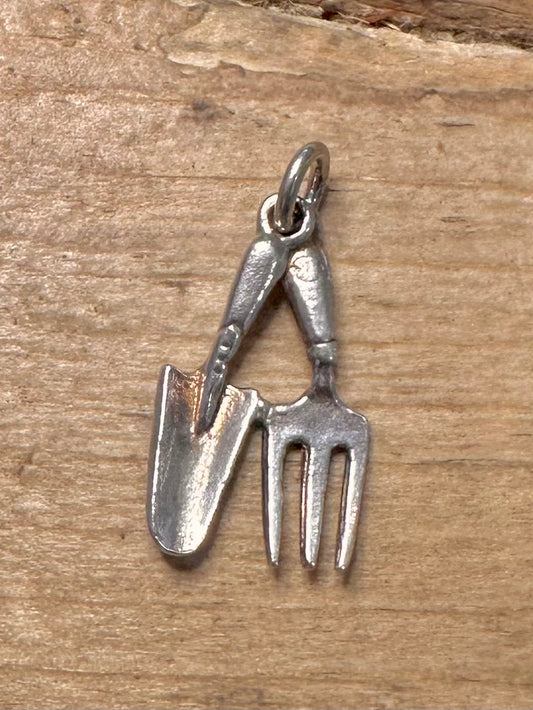 Vintage Fork and Trowel Garden Tools 925 Silver Charm Pendant