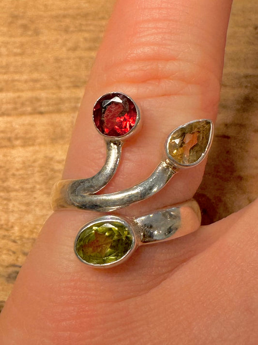 Abstract Peridot Garnet Citrine 925 Silver Size O Ring