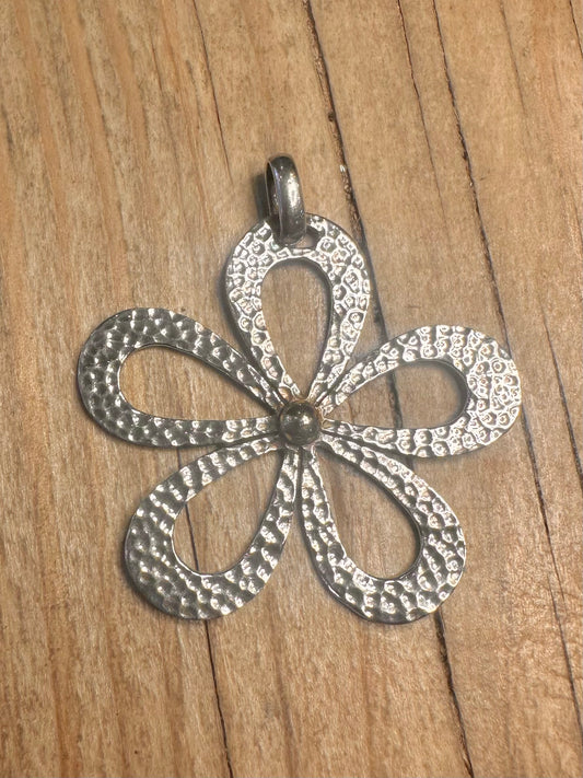 Abstract Hammered Flower Gold Plated Centre 925 Sterling Silver Pendant