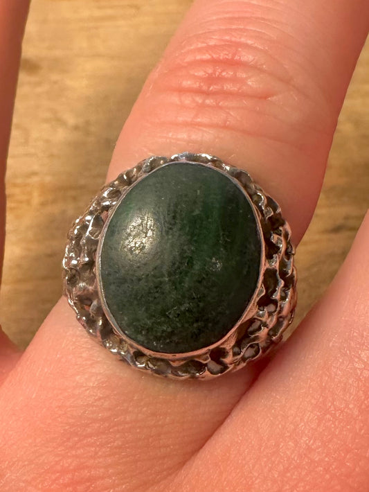 Vintage Malachite Textured Brutalist 925 Silver Size P1/2 Ring