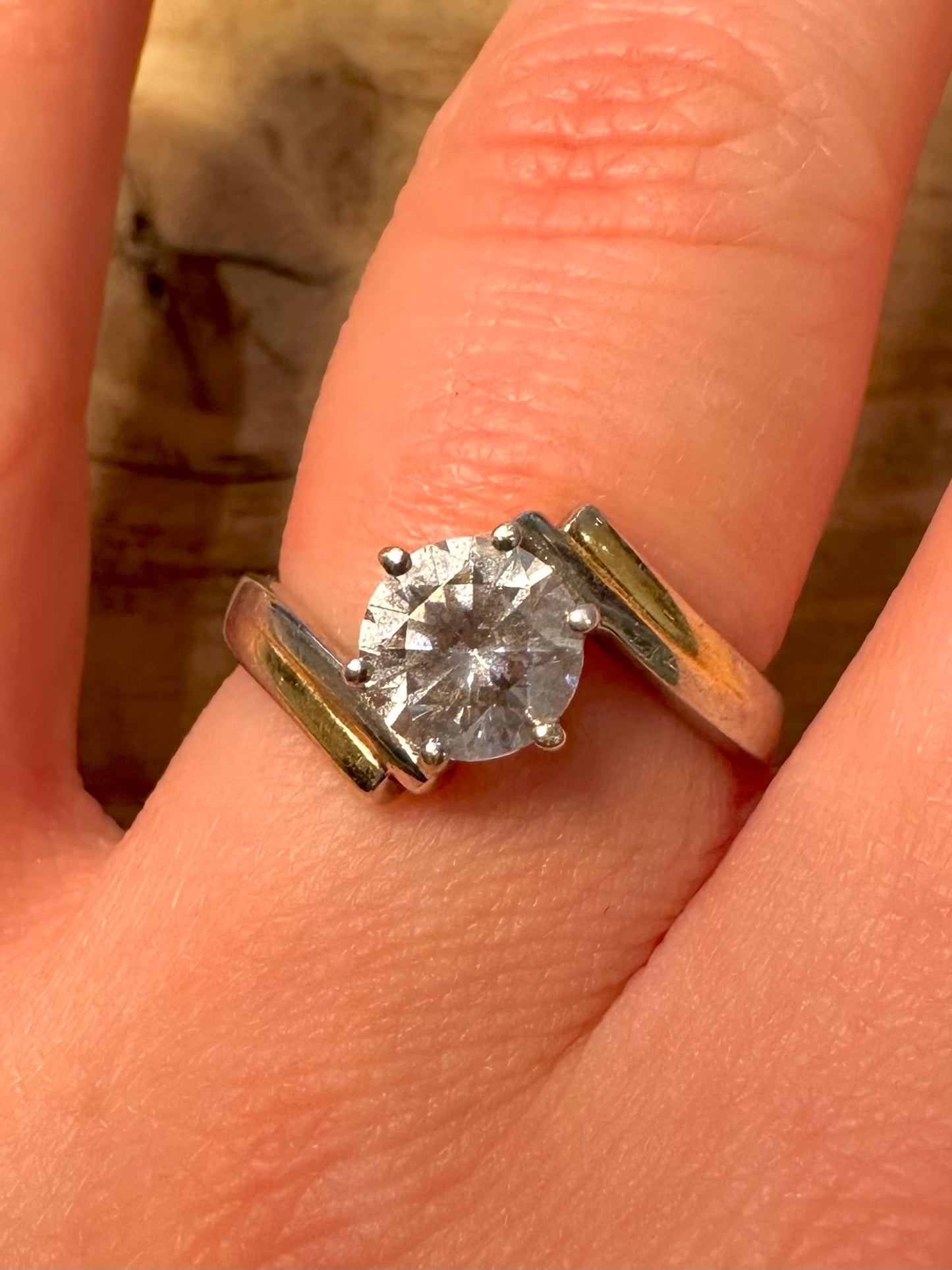 Vintage White CZ Gold on 925 Silver Size P Ring