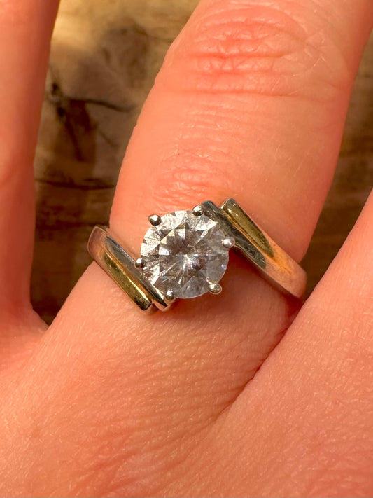 Vintage White CZ Gold on 925 Silver Size P Ring