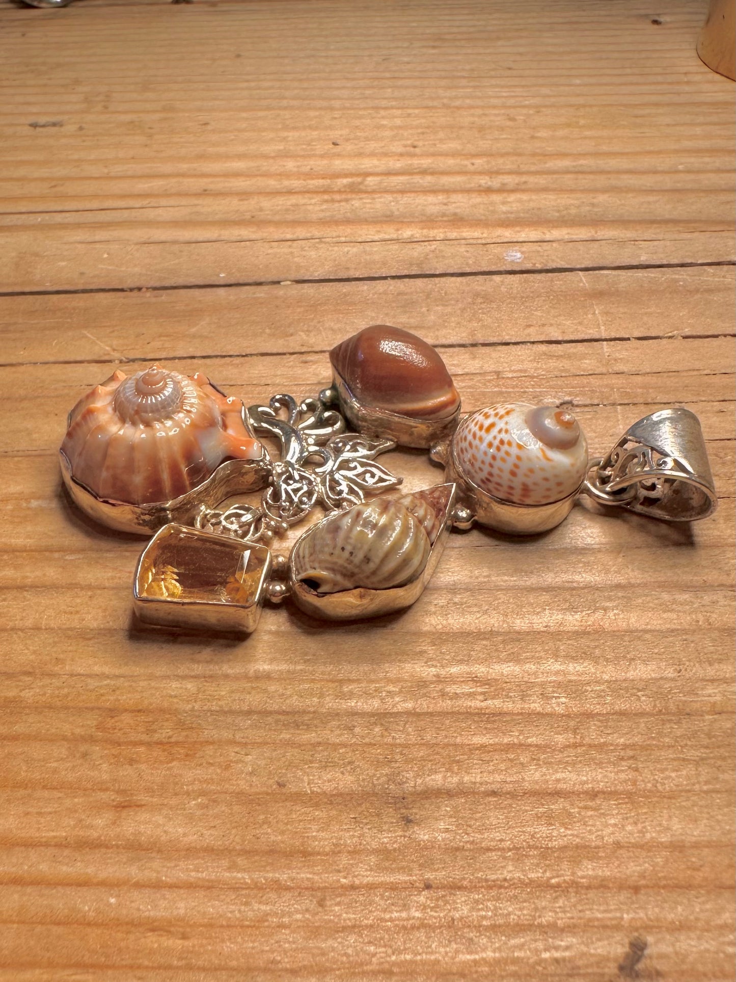 Vintage Multi Shell and Citrine 925 Sterling Silver Pendant