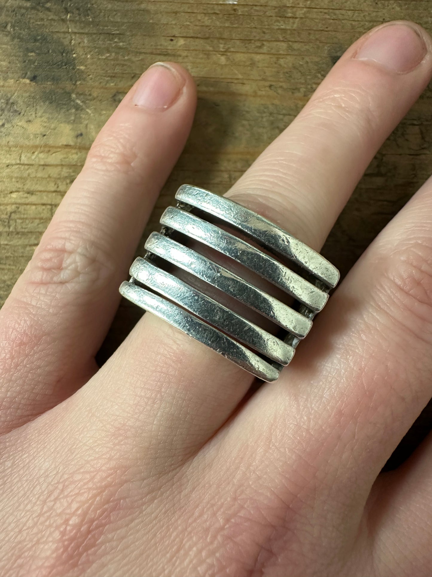 Vintage Chunky Abstract 925 Silver Size N Ring