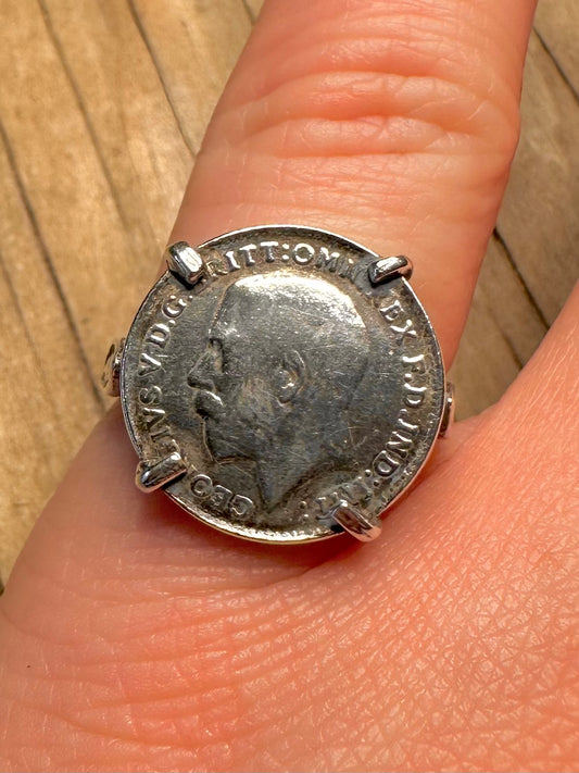 Vintage 1917 Coin 925 Sterling Silver Size O Ring