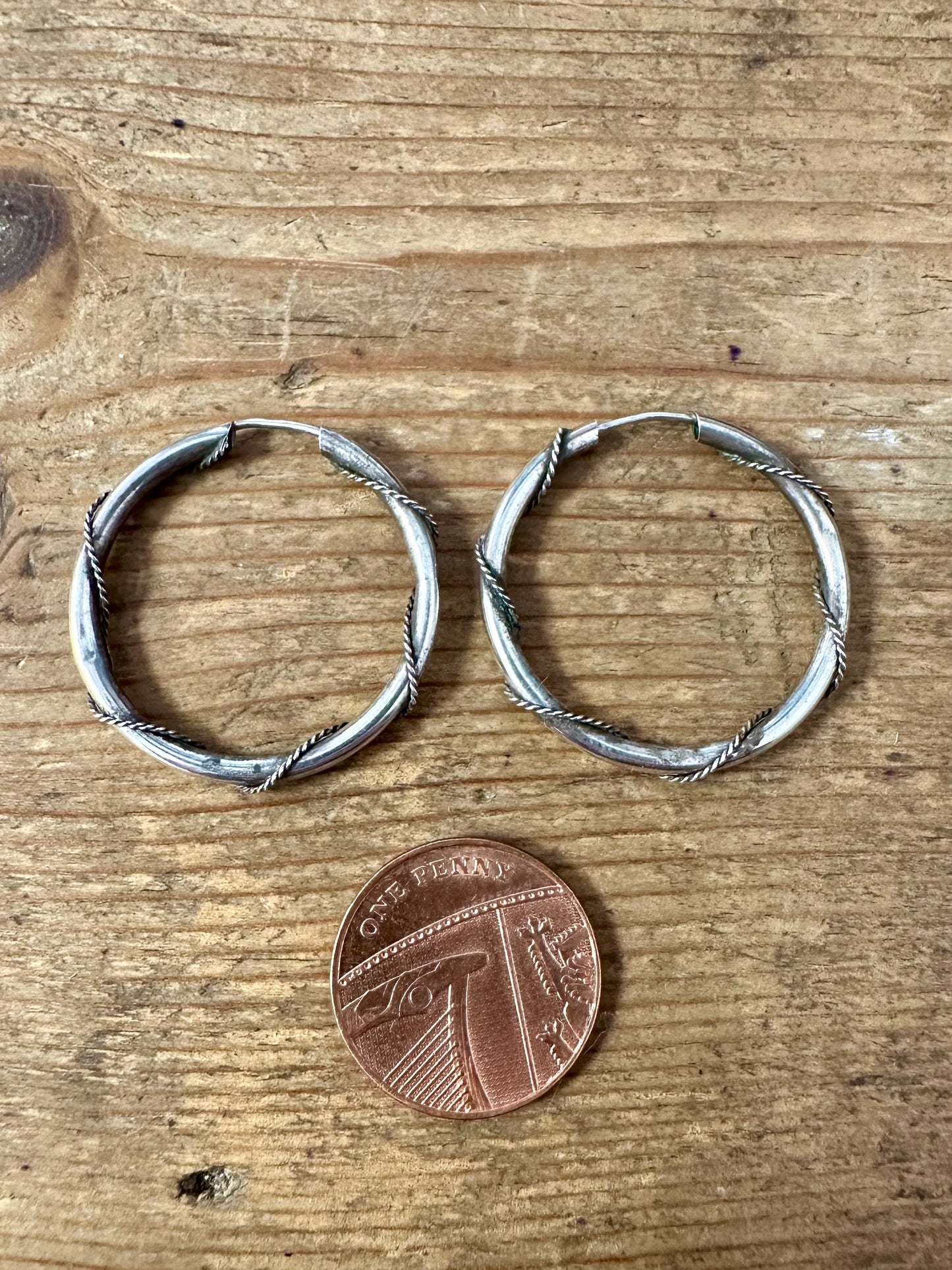 Vintage Twisted Hoops Silver Earrings