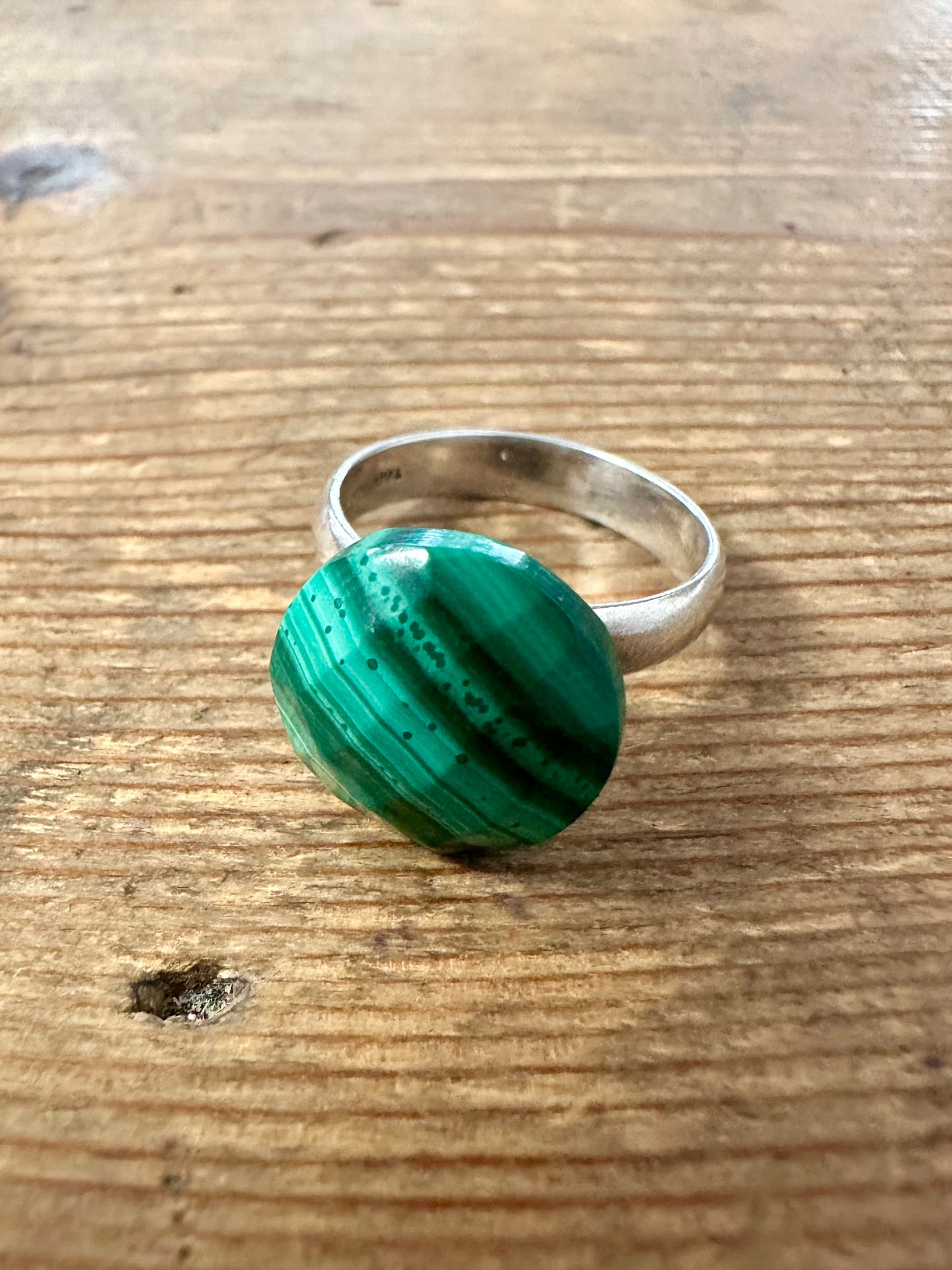 Modern Faceted Malachite 925 Silver Size O Ring