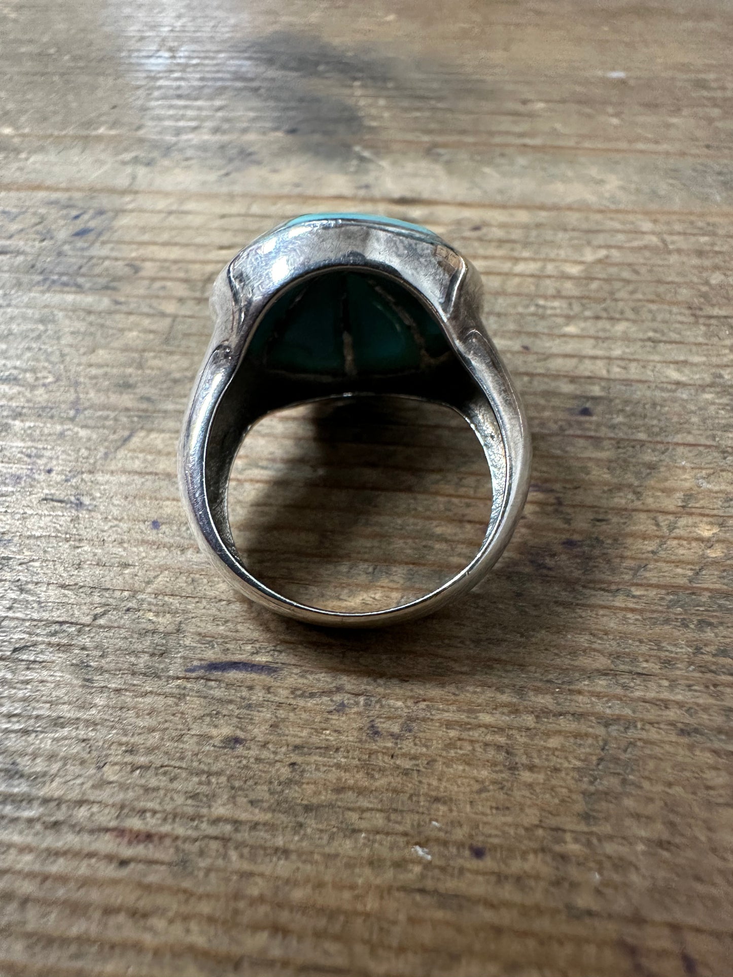 Modernist Polished Turquoise 925 Silver Size P Ring