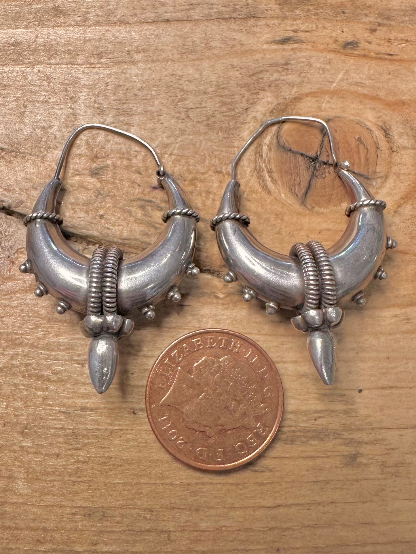 Vintage Chunky Spike Hoops 925 Silver Earrings