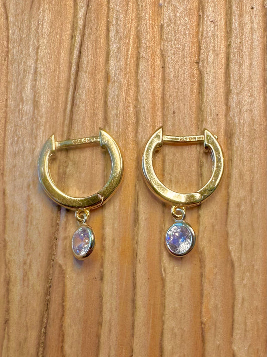 Modern Gold Hoop CZ Dangle 925 Sterling Silver Earrings