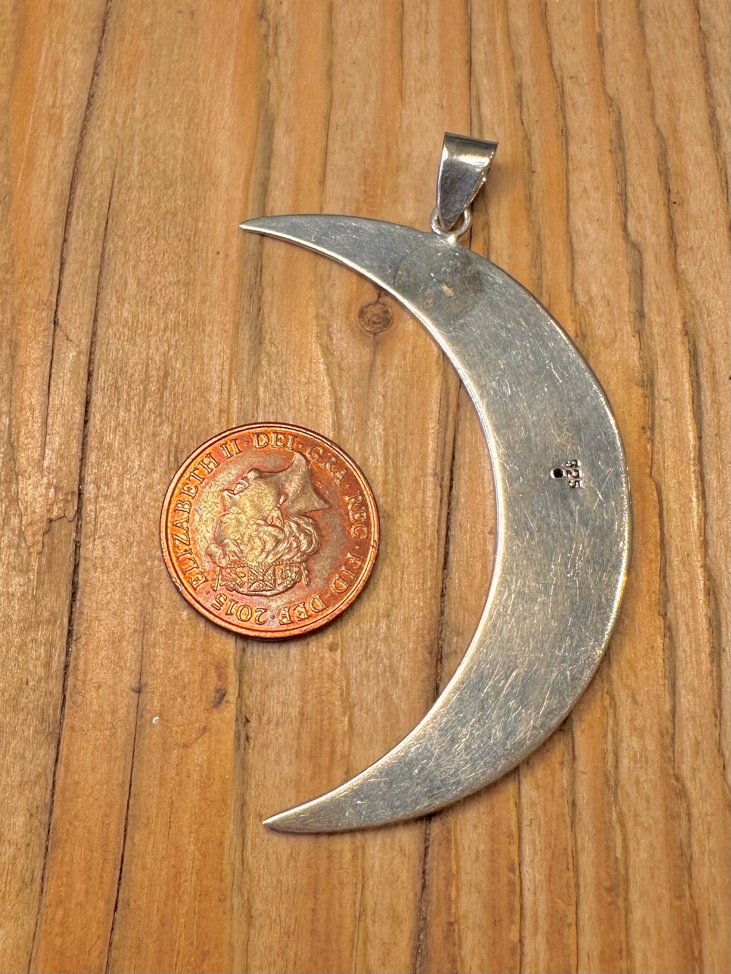 Vintage Large Crescent Moon 925 Sterling Silver Pendant