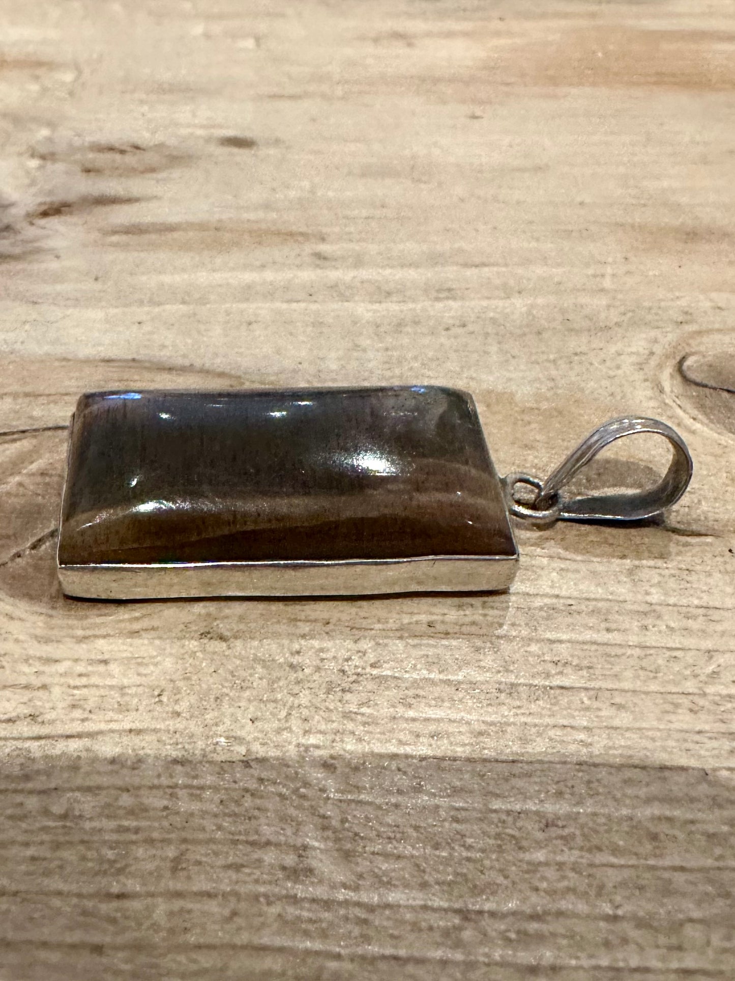 Vintage Brown Agate Rectangle 925 Silver Pendant