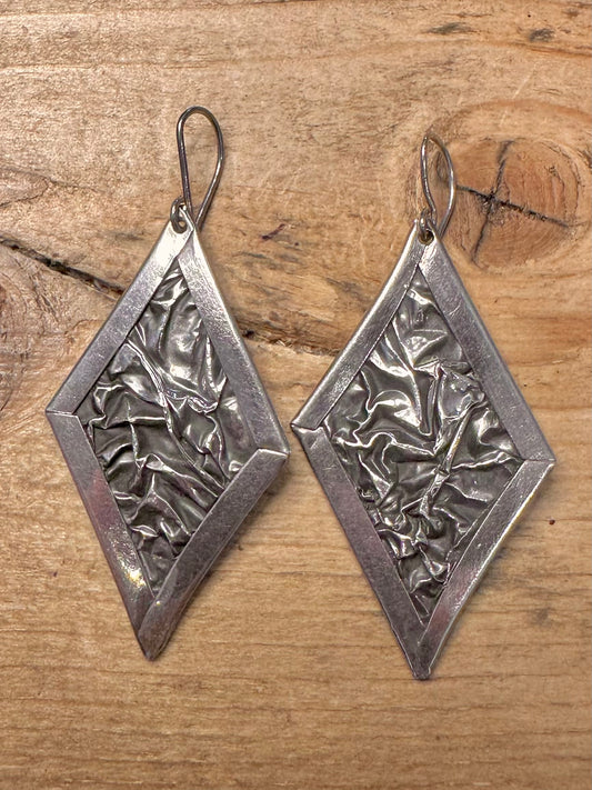 Abstract Brutalist Diamond Shaped 925 Silver Earrings
