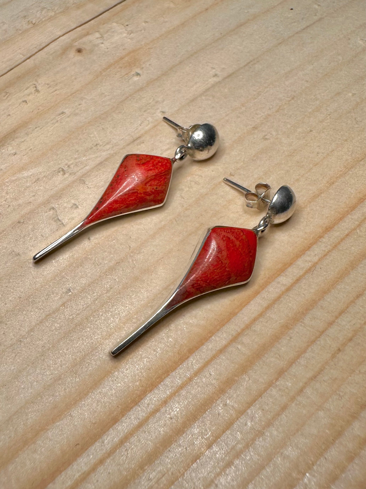 Red Coral Kite 925 Sterling Silver Earrings
