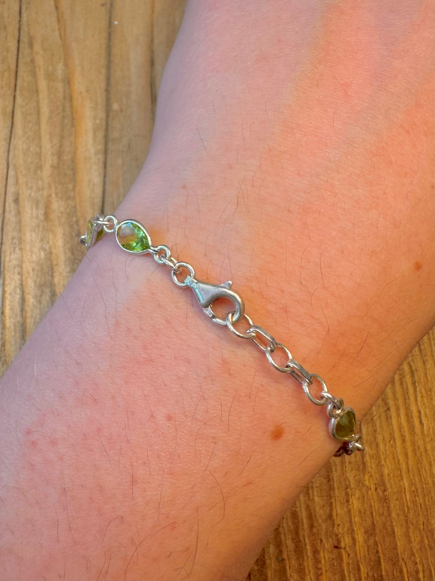 Peridot Teardrop Faceted 925 Sterling Silver 7 to 7.5 inch Bracelet
