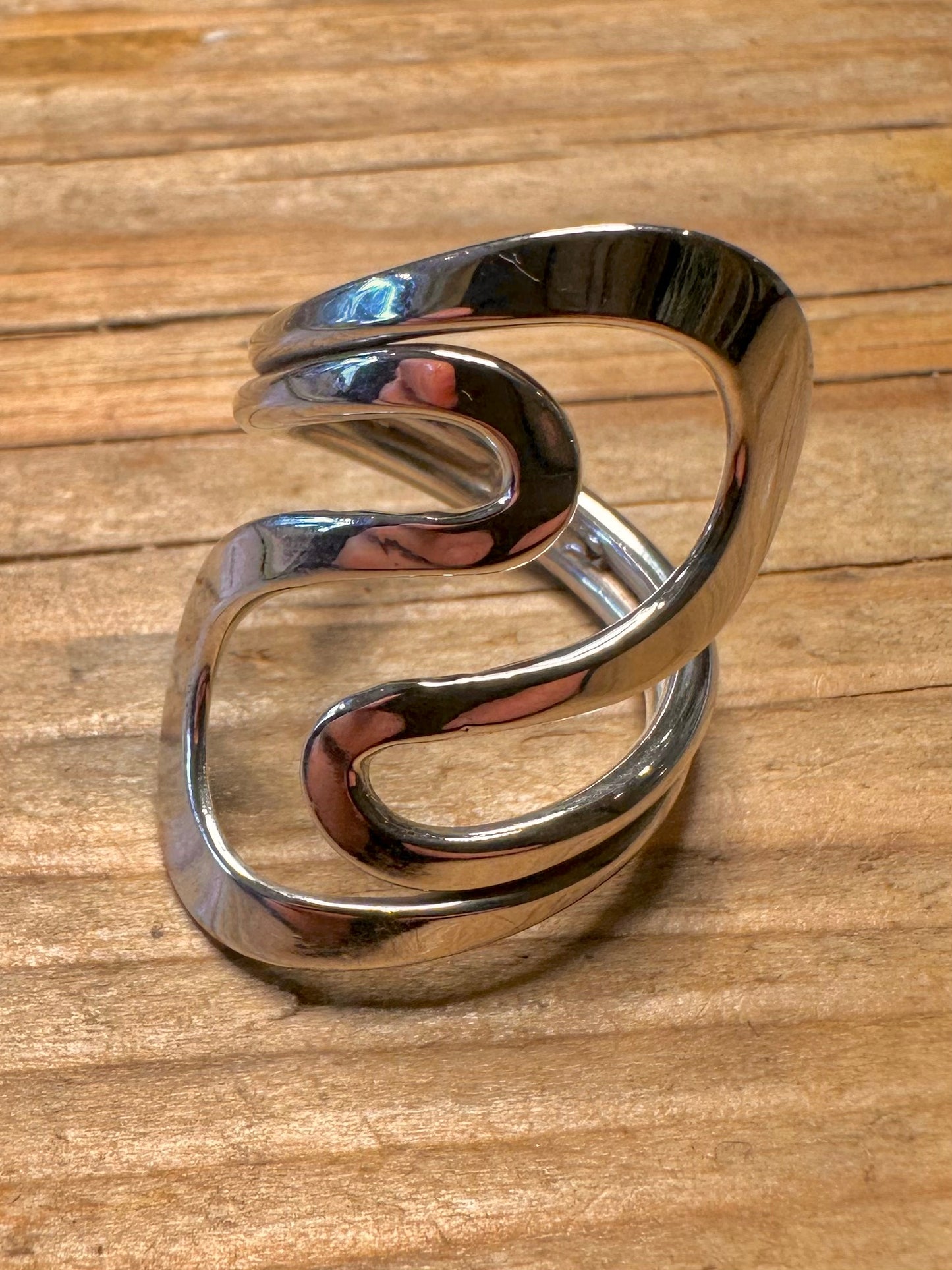 Abstract Wavy 925 Sterling Silver Size P1/2 Ring