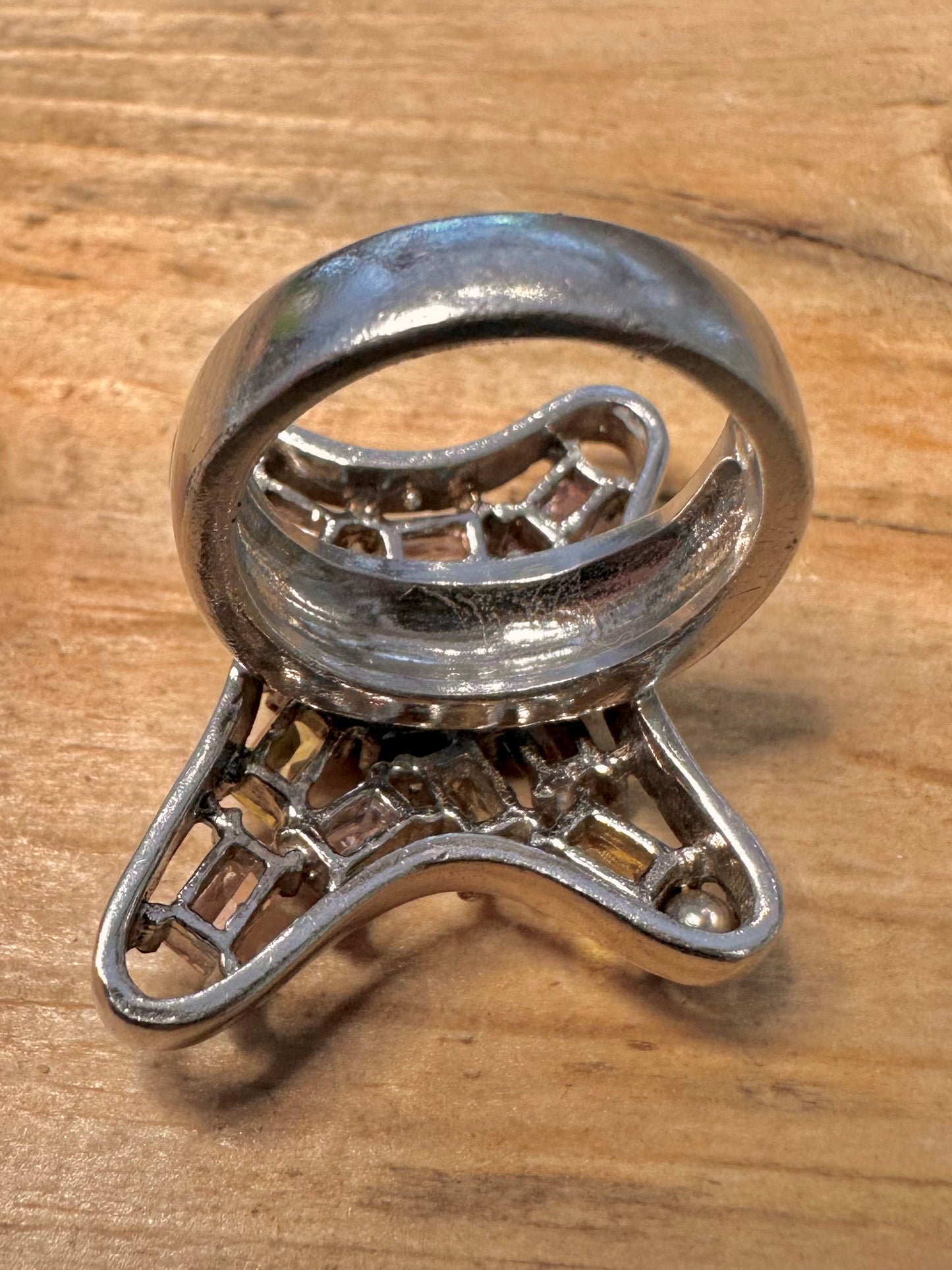Abstract Multi Coloured Stones 925 Silver Size O1/2 Ring