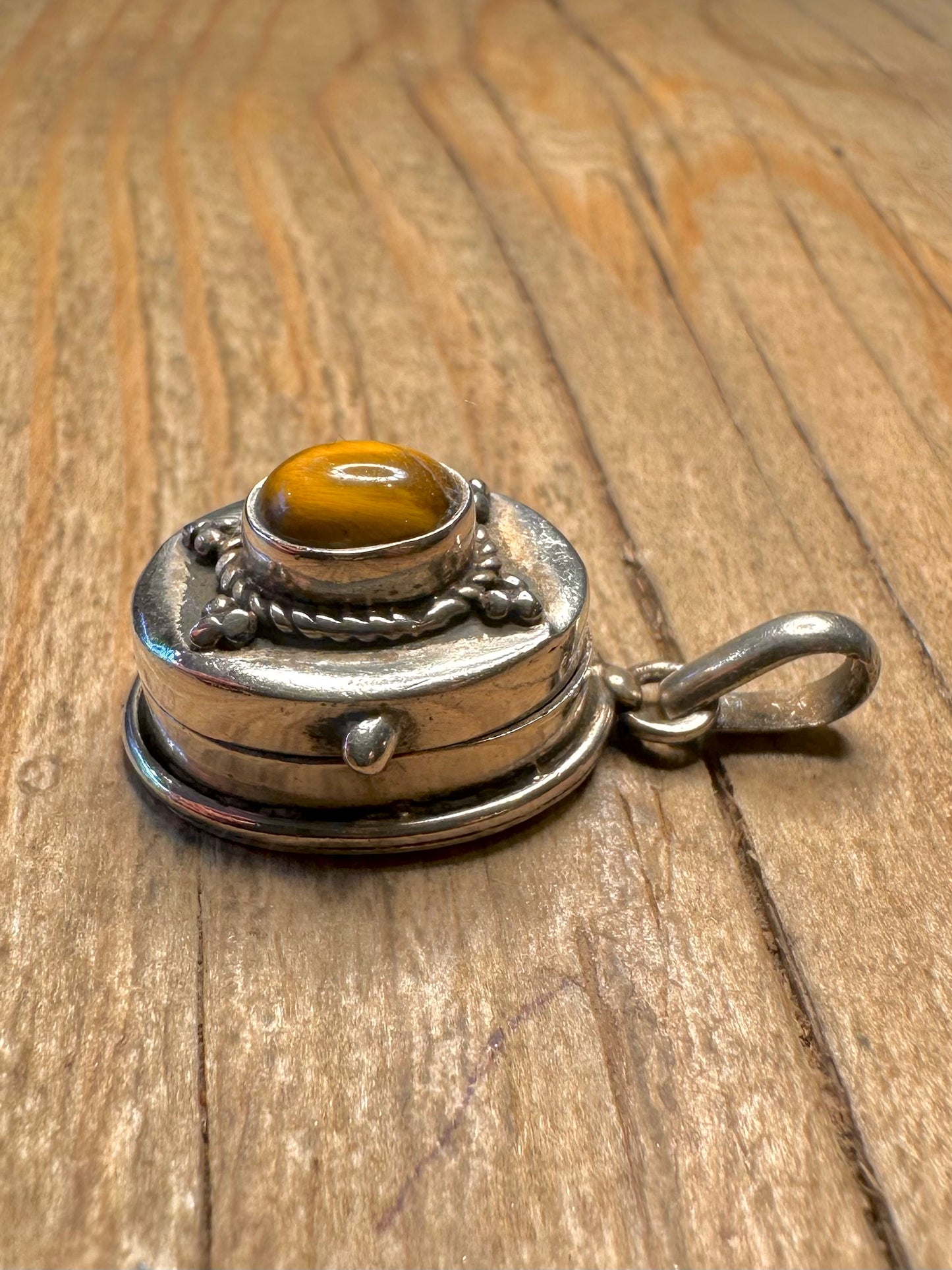 Vintage Tigers Eye Locket 925 Sterling Silver Pendant