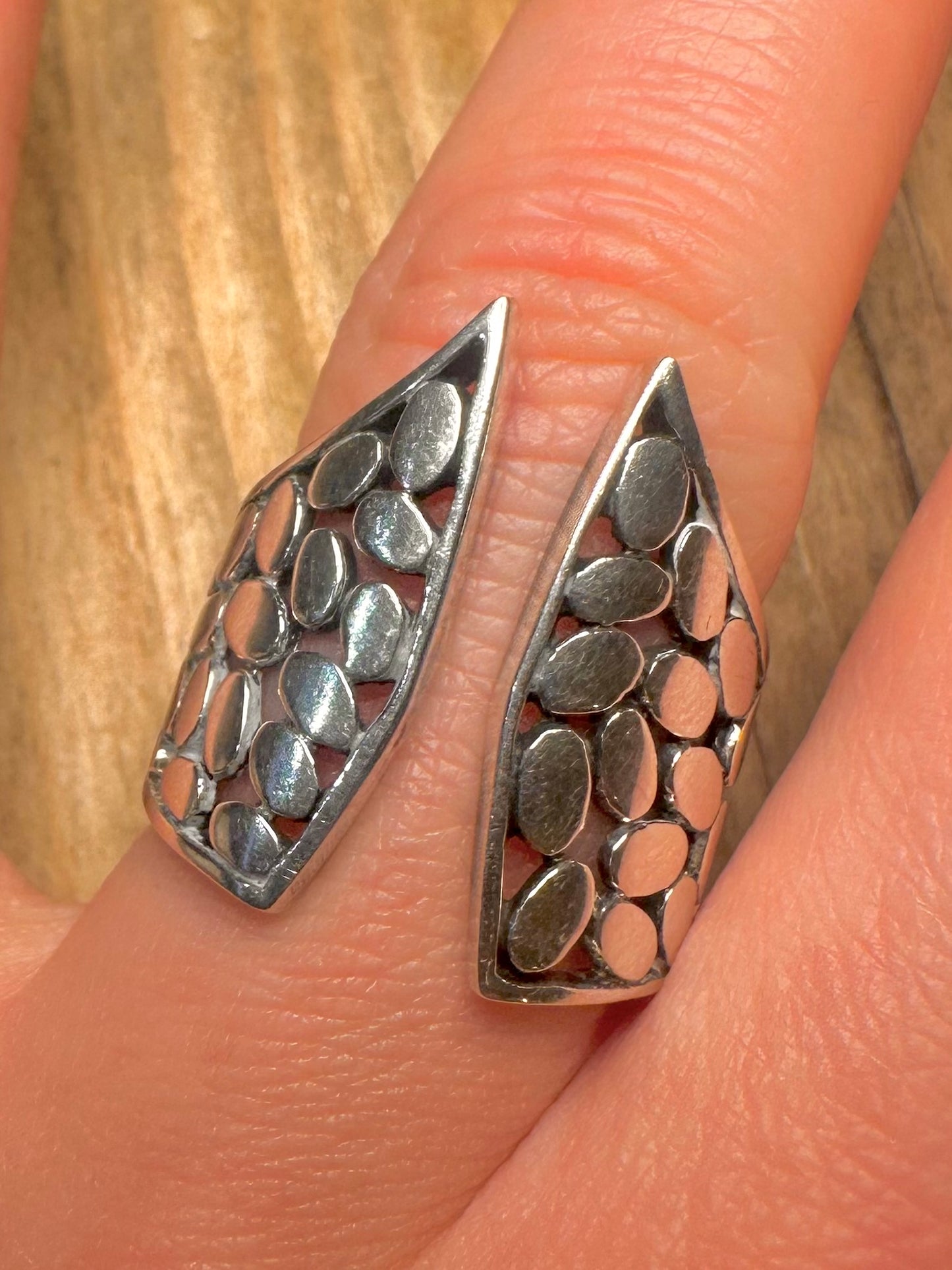 Vintage Bubble Effect Open Front 925 Sterling Silver Size R1/2 Ring