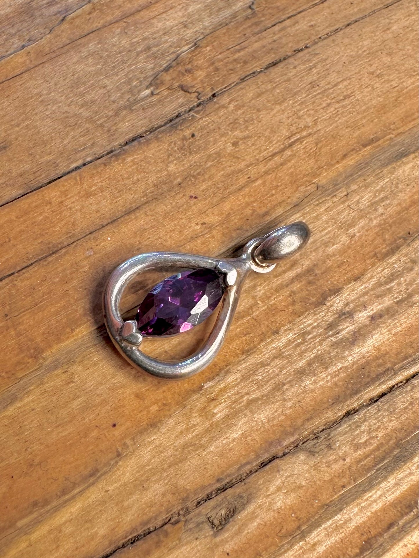 Marquise Shaped Purple CZ 925 Sterling Silver Pendant