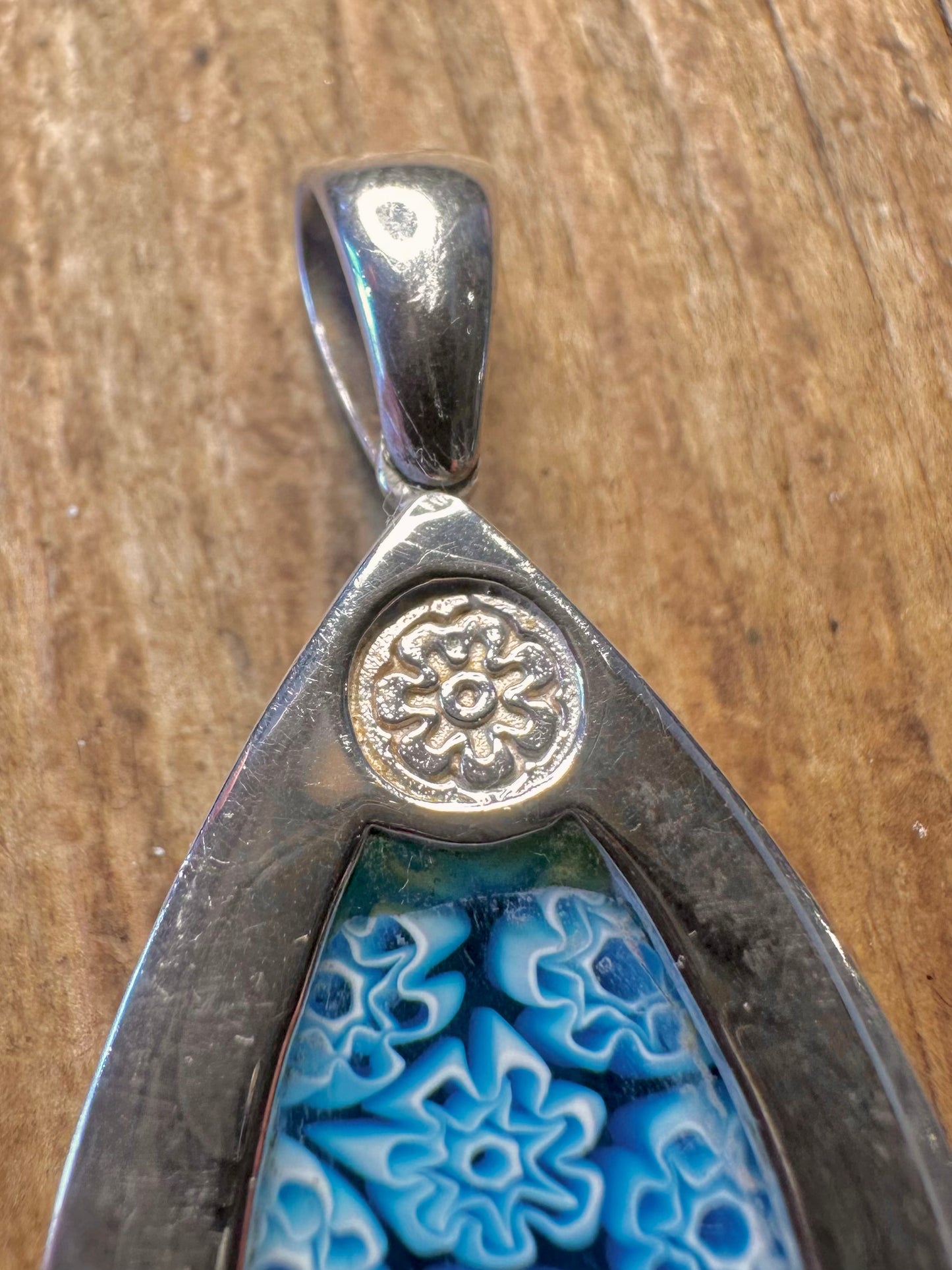 Blue Millefiori Tear Drop 925 Sterling Silver Pendant