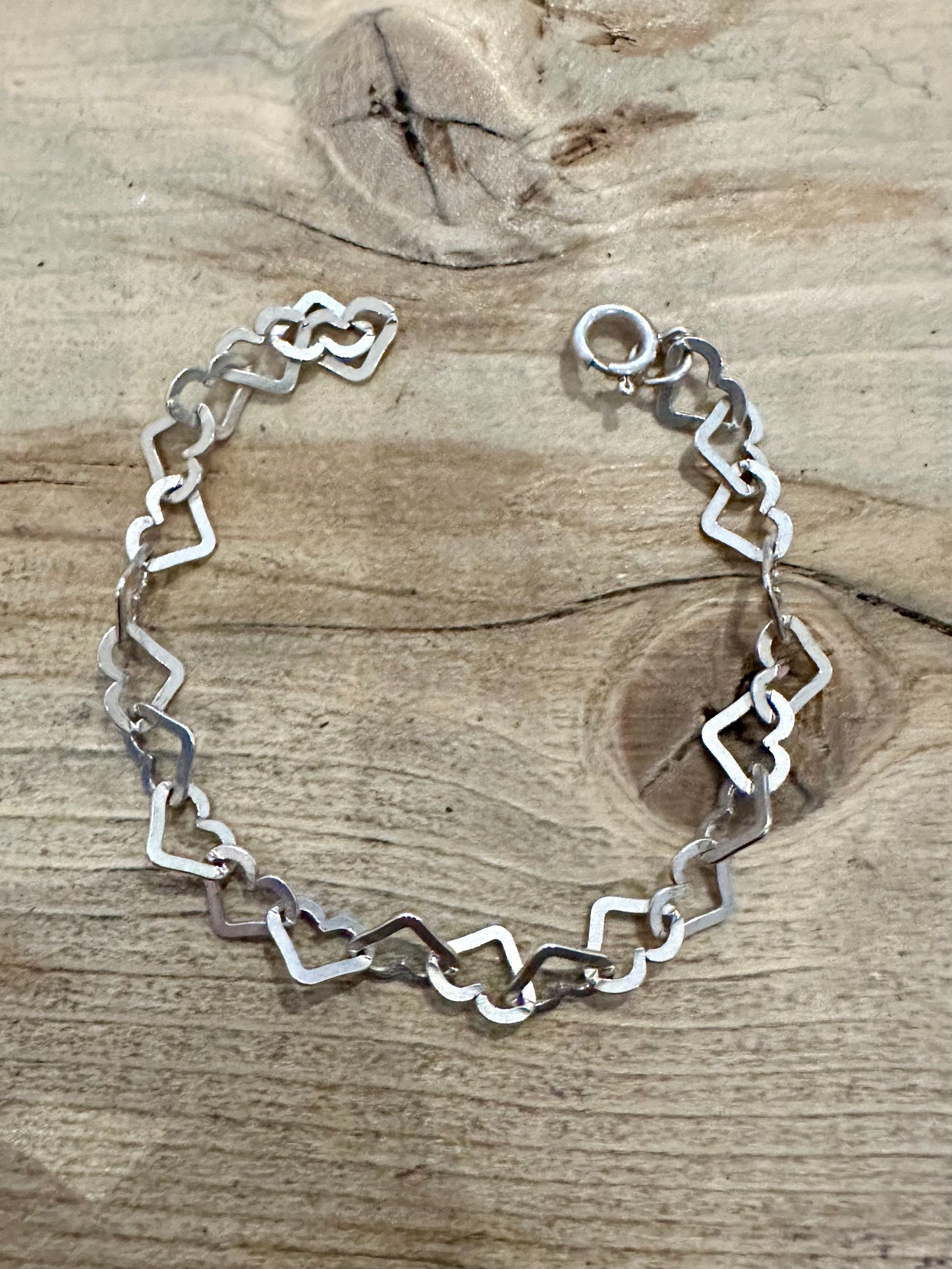 Vintage Heart Chain 925 Silver 7 inch Bracelet