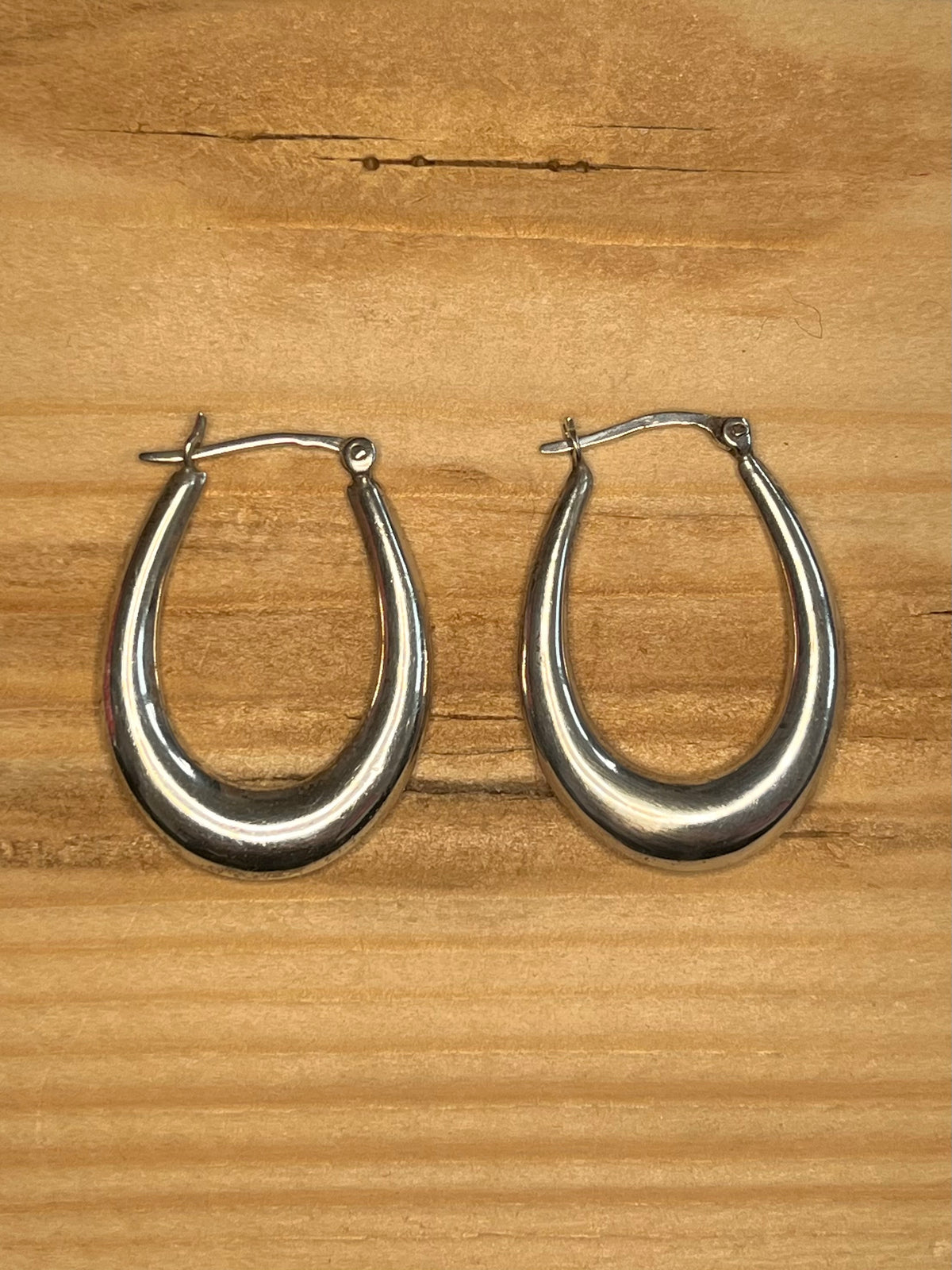 Chunky Elongated 925 Sterling Silver Hoop Earrings