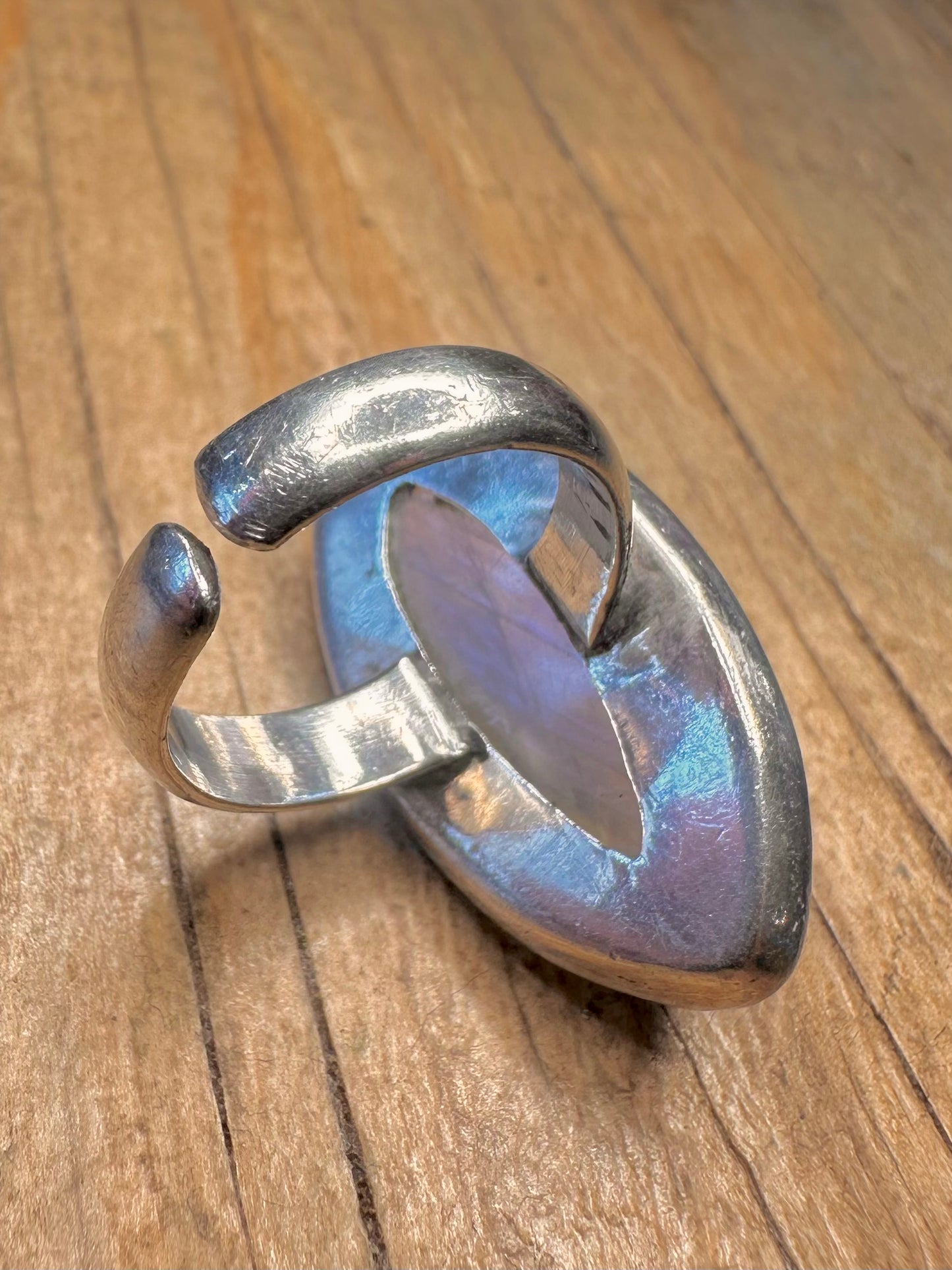 Vintage Moonstone Marquise Shaped 925 Sterling Silver Adjustable Size L1/2 Ring