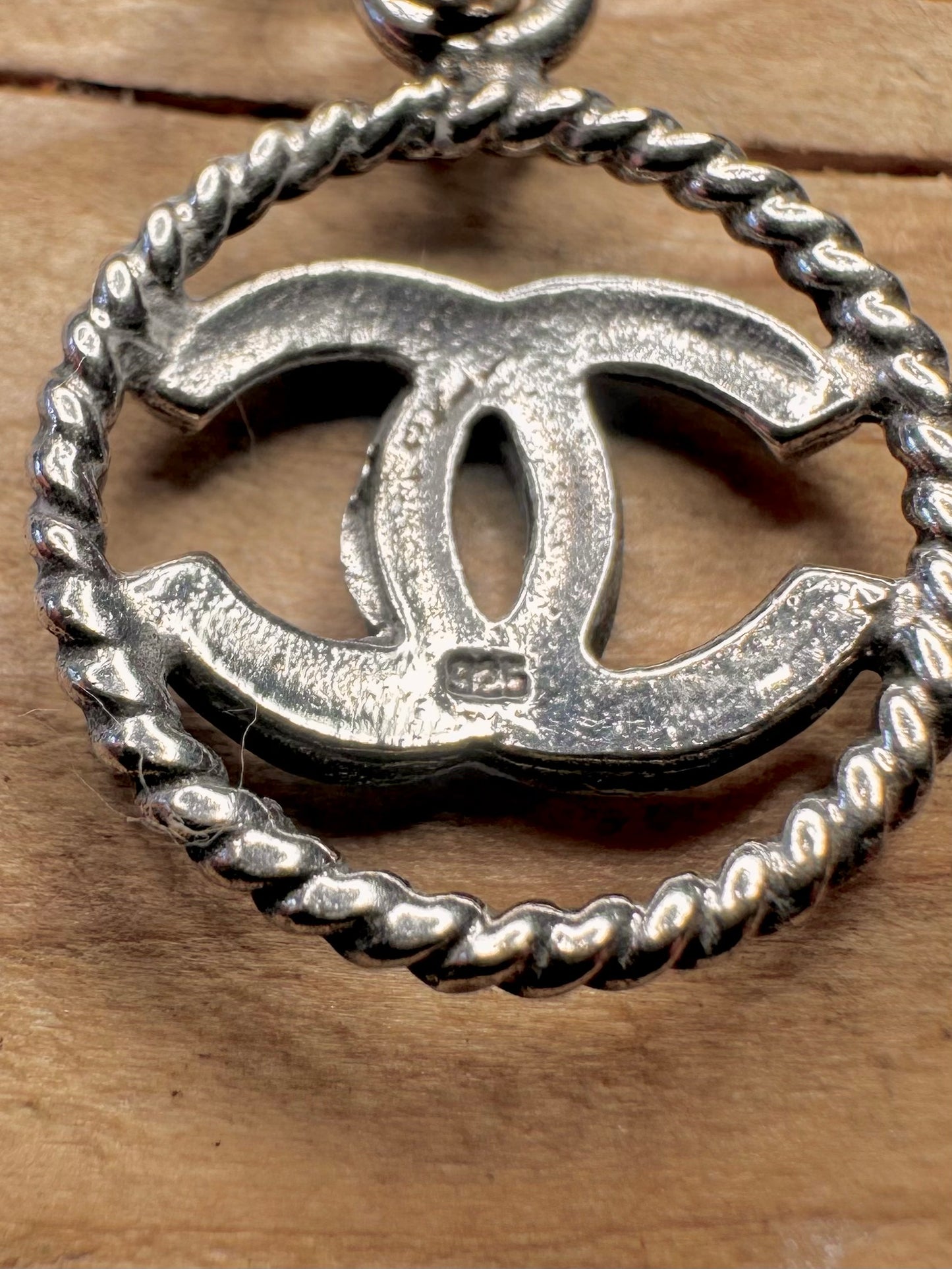 Vintage Chanel Style Circle 925 Sterling Silver Pendant