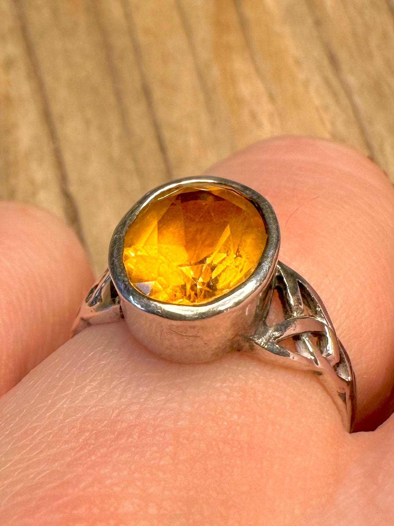 Vintage Citrine Celtic 925 Sterling Silver Size O1/2 Ring