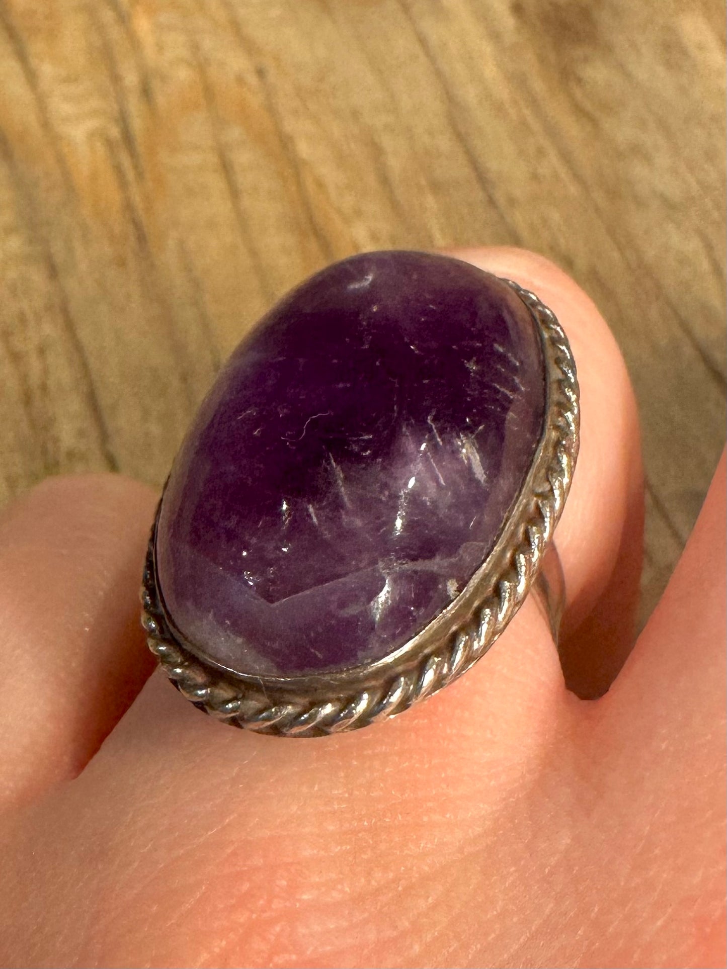 Vintage Amethyst Oval Mexico Adjustable Size N Ring