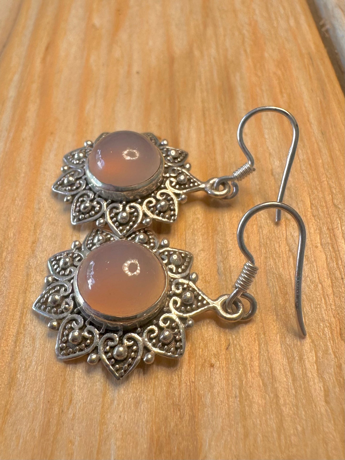 Stunning Rose Quarts Dangle 925 Silver Earrings