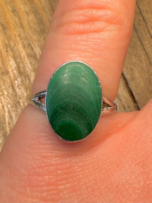 Vintage Malachite Oval 925 Sterling Silver Size N Ring