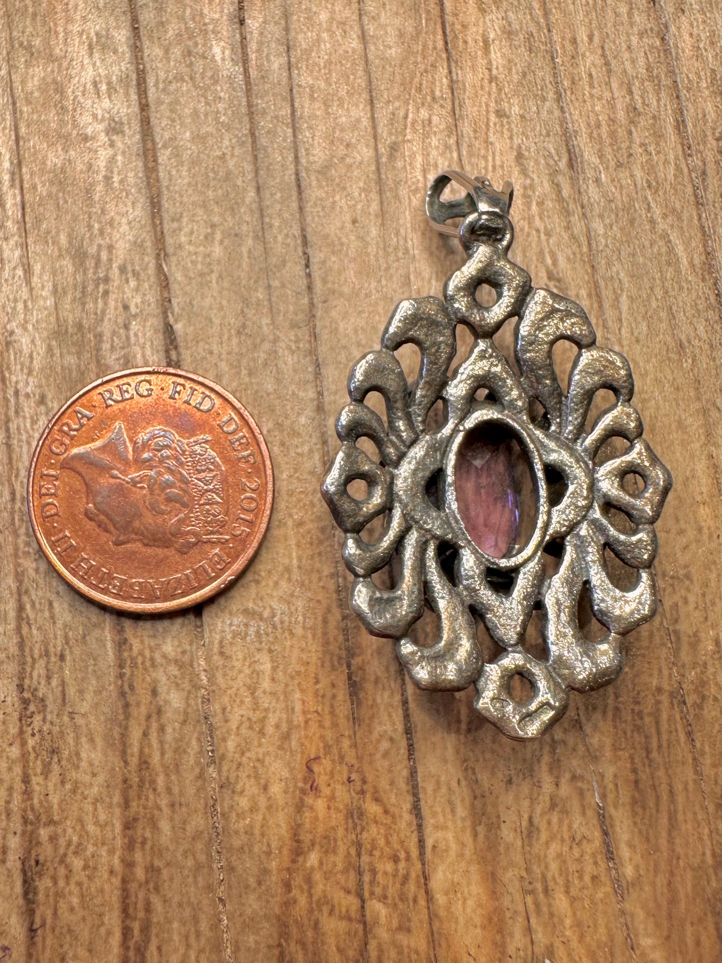 Vintage Ornate Amethyst 925 Sterling Silver Pendant