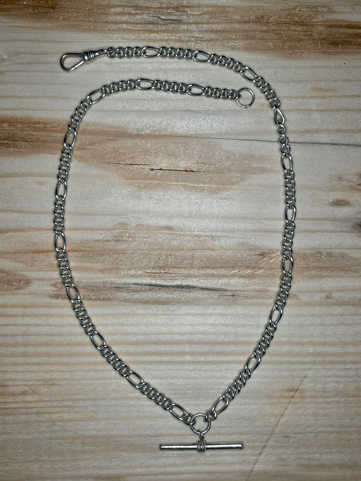 T Bar 1975 Albert Clasp Curb Figaro Link Hallmarked 925 Sterling Silver 17.8 Inch Necklace