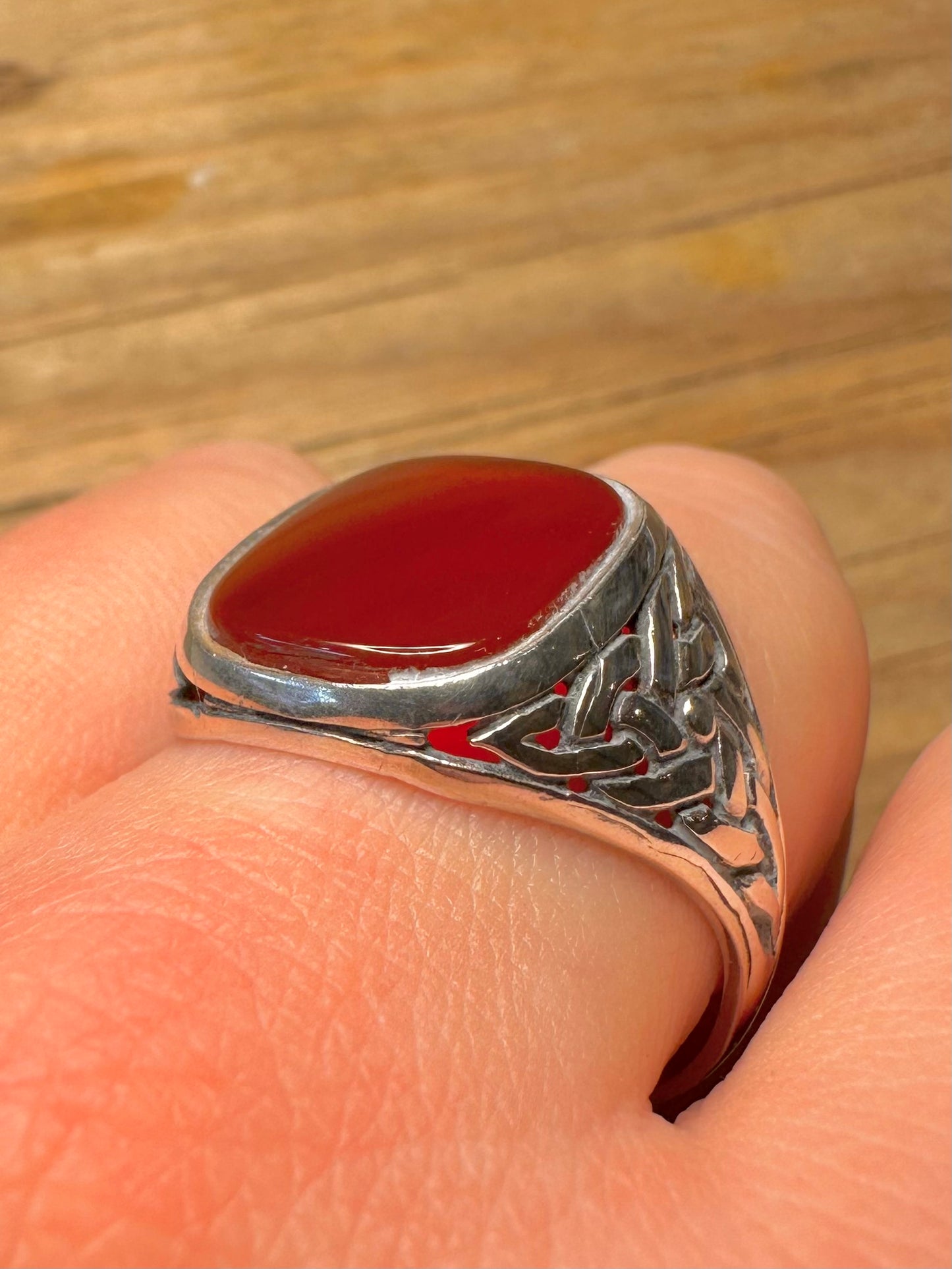 Vintage Banded Agate Celtic Signet 925 Sterling Silver Size Z+2 1/2 Ring