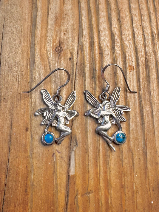 Art Nouveau Fairy Howlite 925 Sterling Silver Earrings