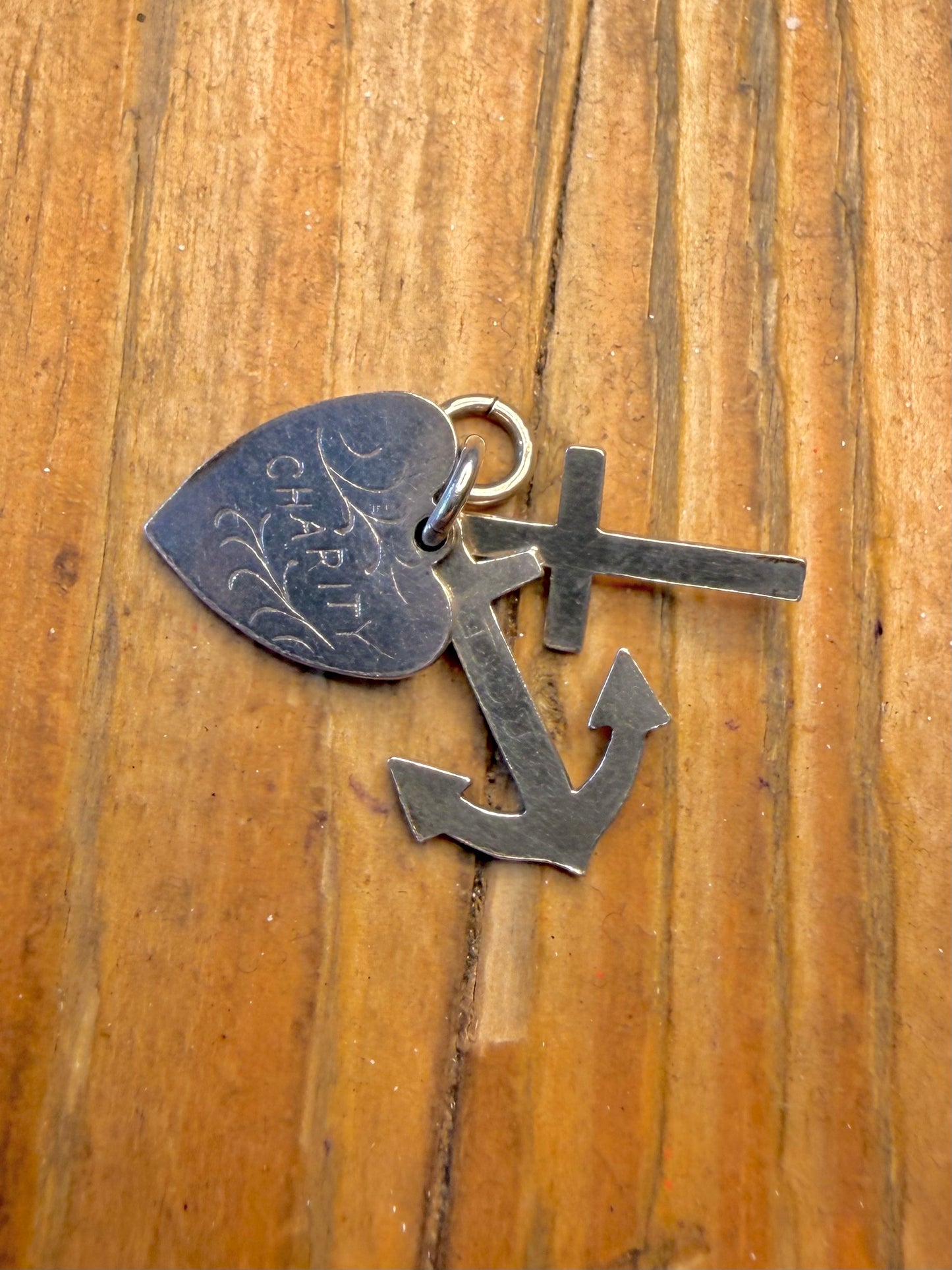 Heart Anchor Cross Charity Hope Faith Charm 925 Sterling Silver Pendant