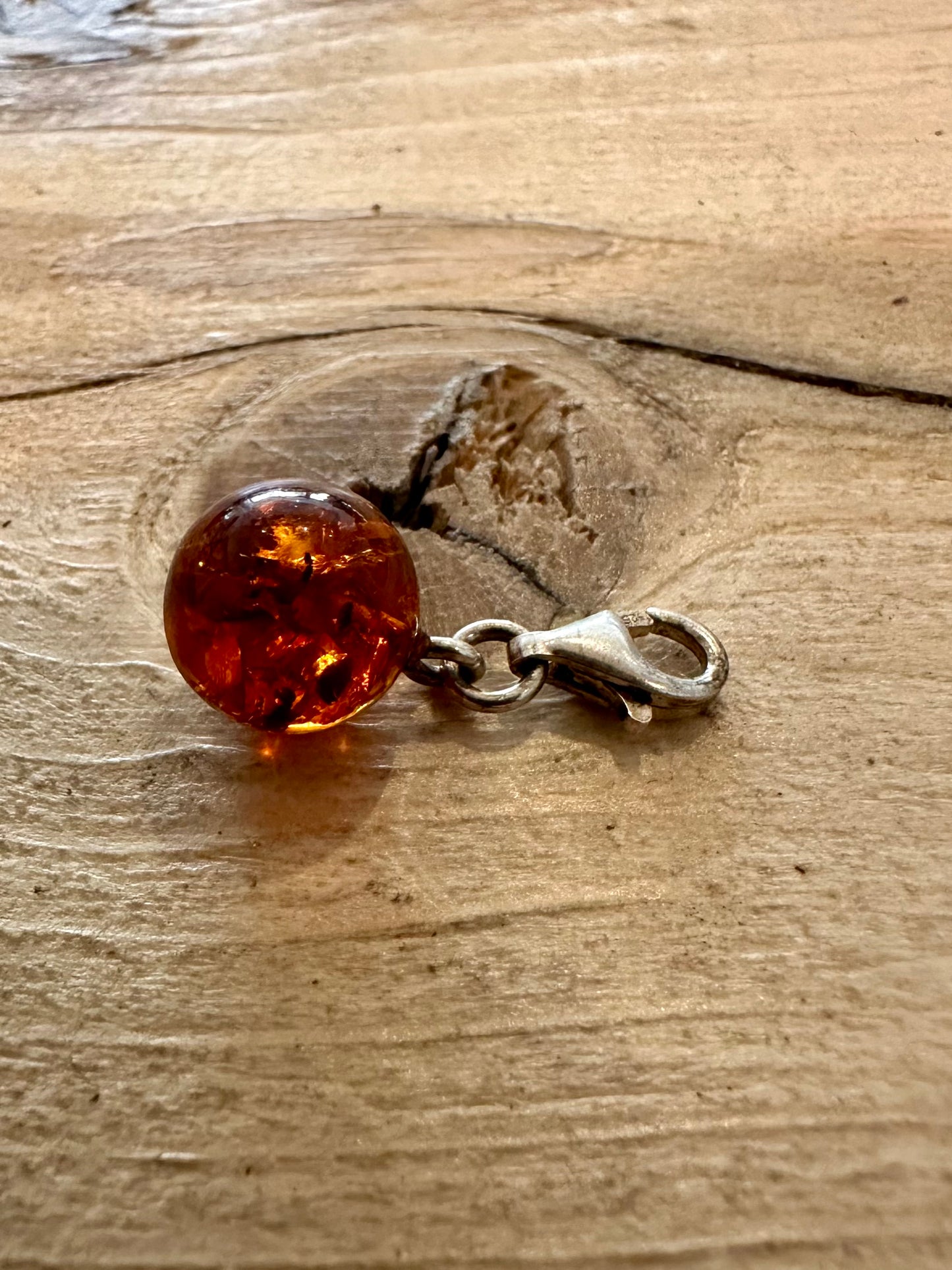 Vintage Amber Ball Clasp 925 Silver Pendant