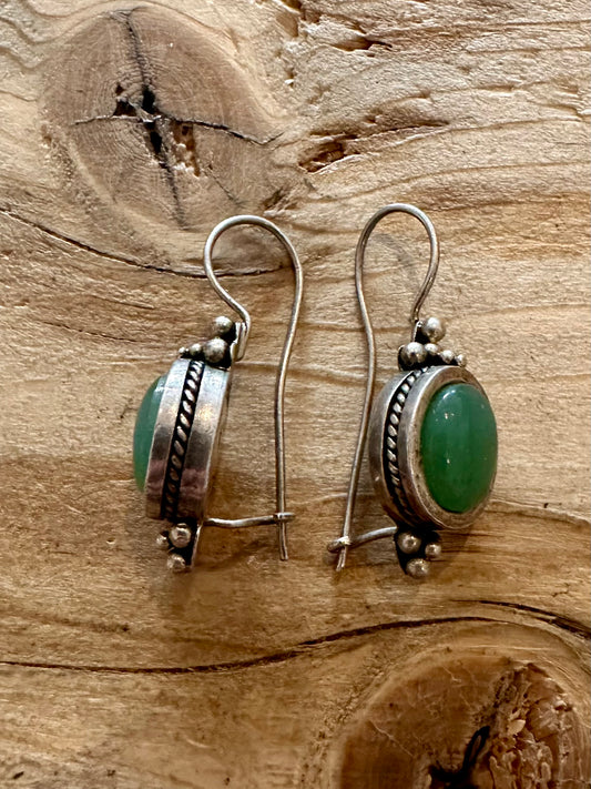 Vintage Green Oval Suarti 925 Silver Earrings