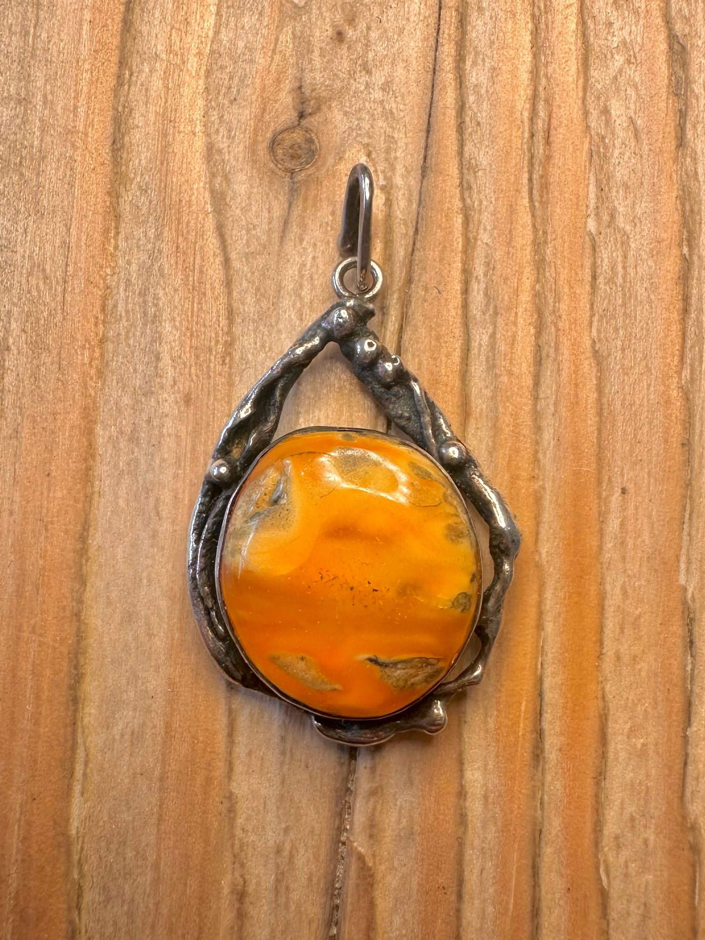 Vintage Yellow Orange Jasper 925 Sterling Silver Pendant