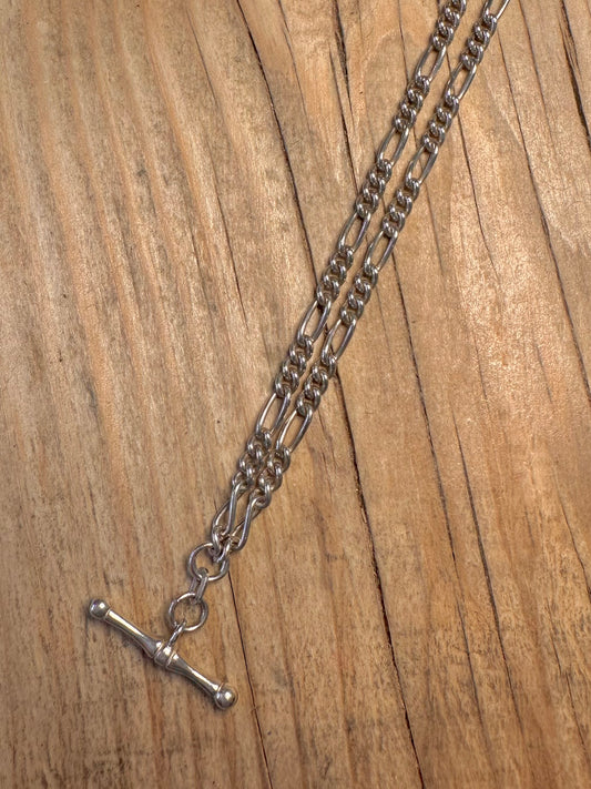 Vintage Albert Chain Figaro 925 Sterling Silver 18.5 inch Necklace