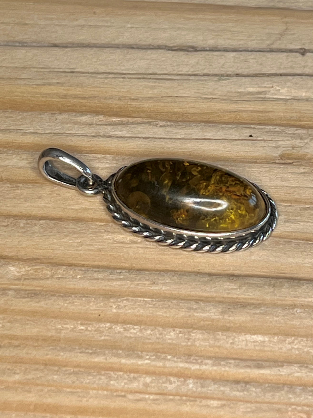 Oval Yellow Amber 925 Sterling Silver Pendant