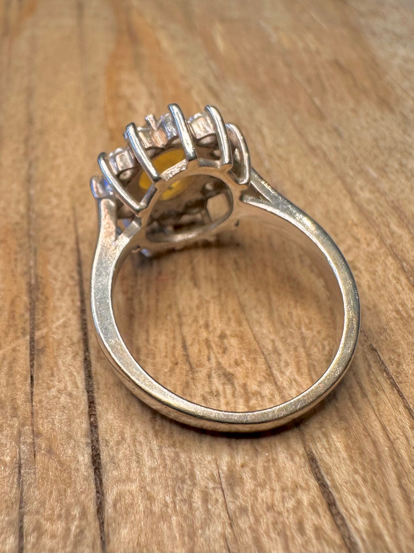 Vintage Yellow and White CZ 925 Sterling Silver Size M Ring