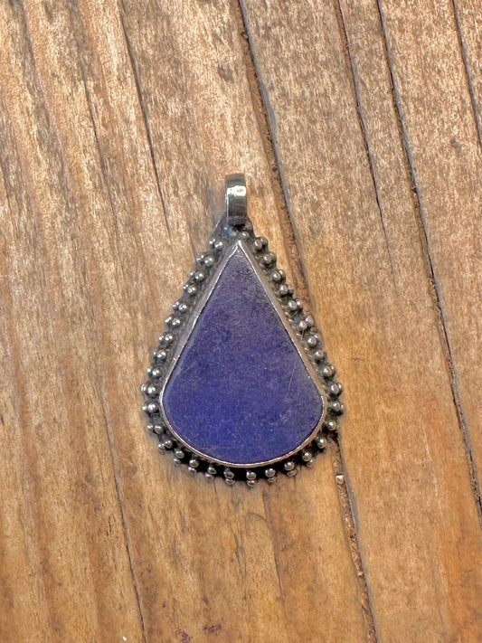 Lapis Teardrop with Beaded Border Silver Pendant