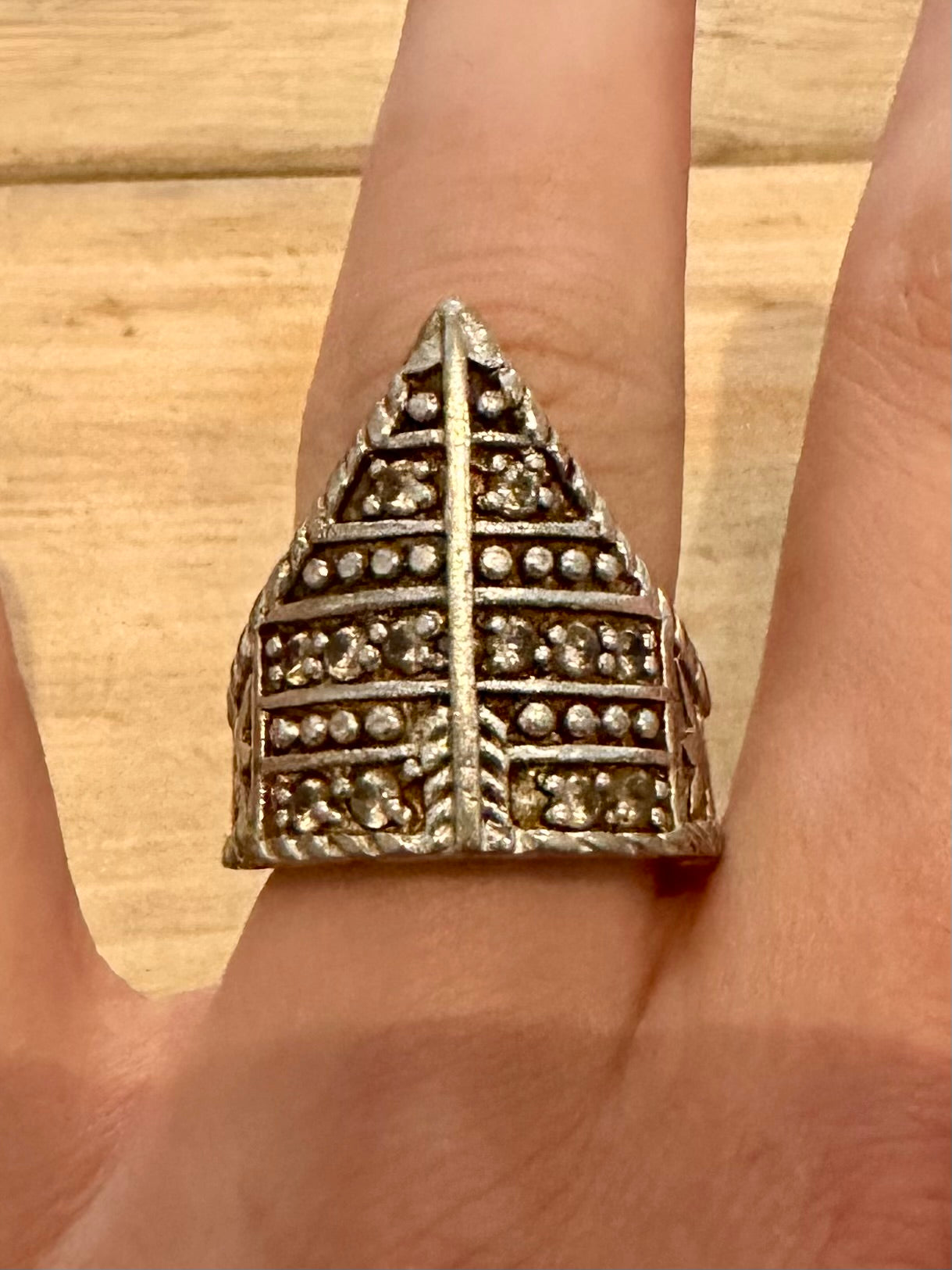 Vintage Tribal Point with CZ Stone 925 Silver Size Q Ring