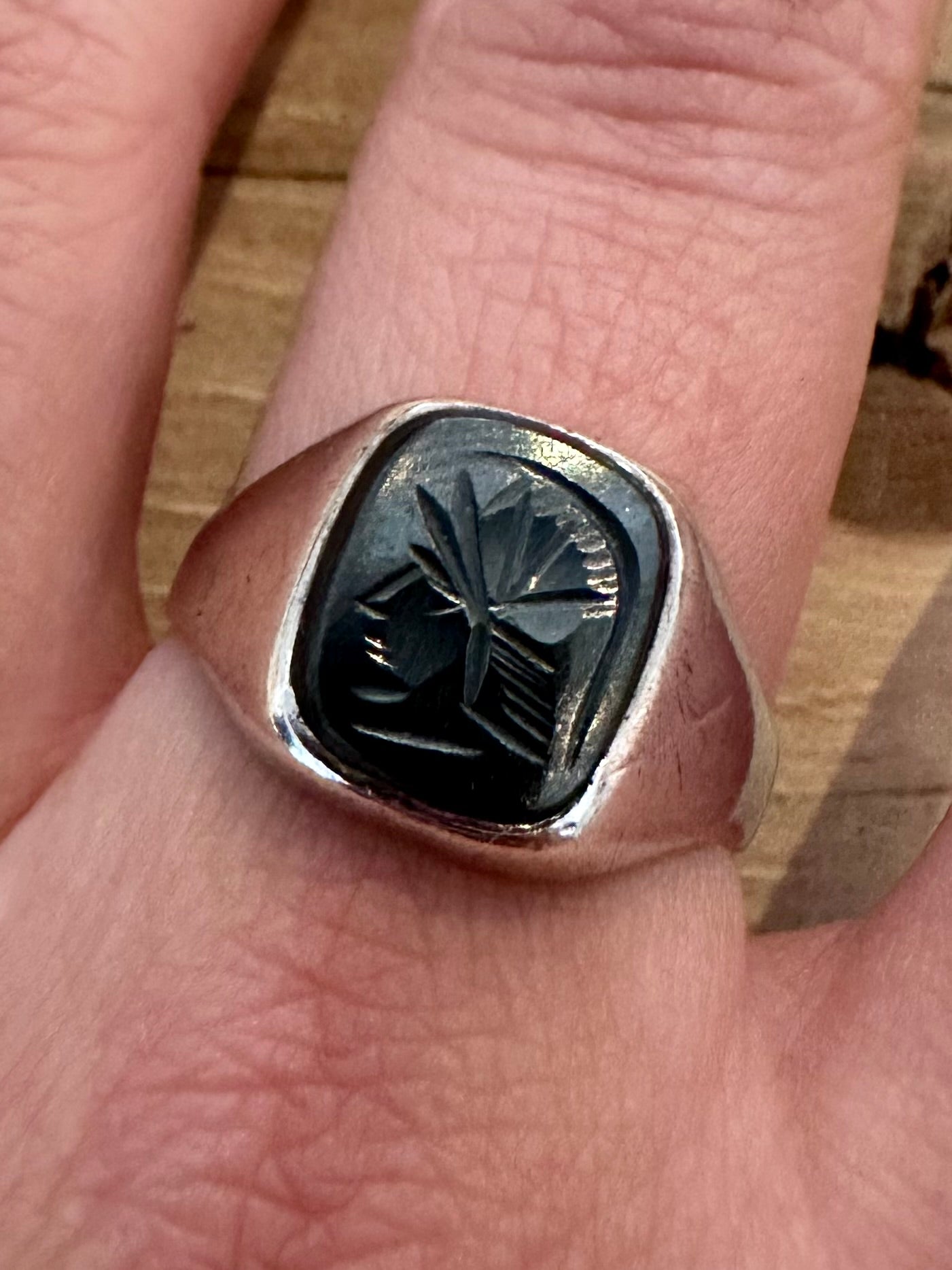 Vintage 1978 Intaglio Centurion Signet 925 Silver Size V Ring