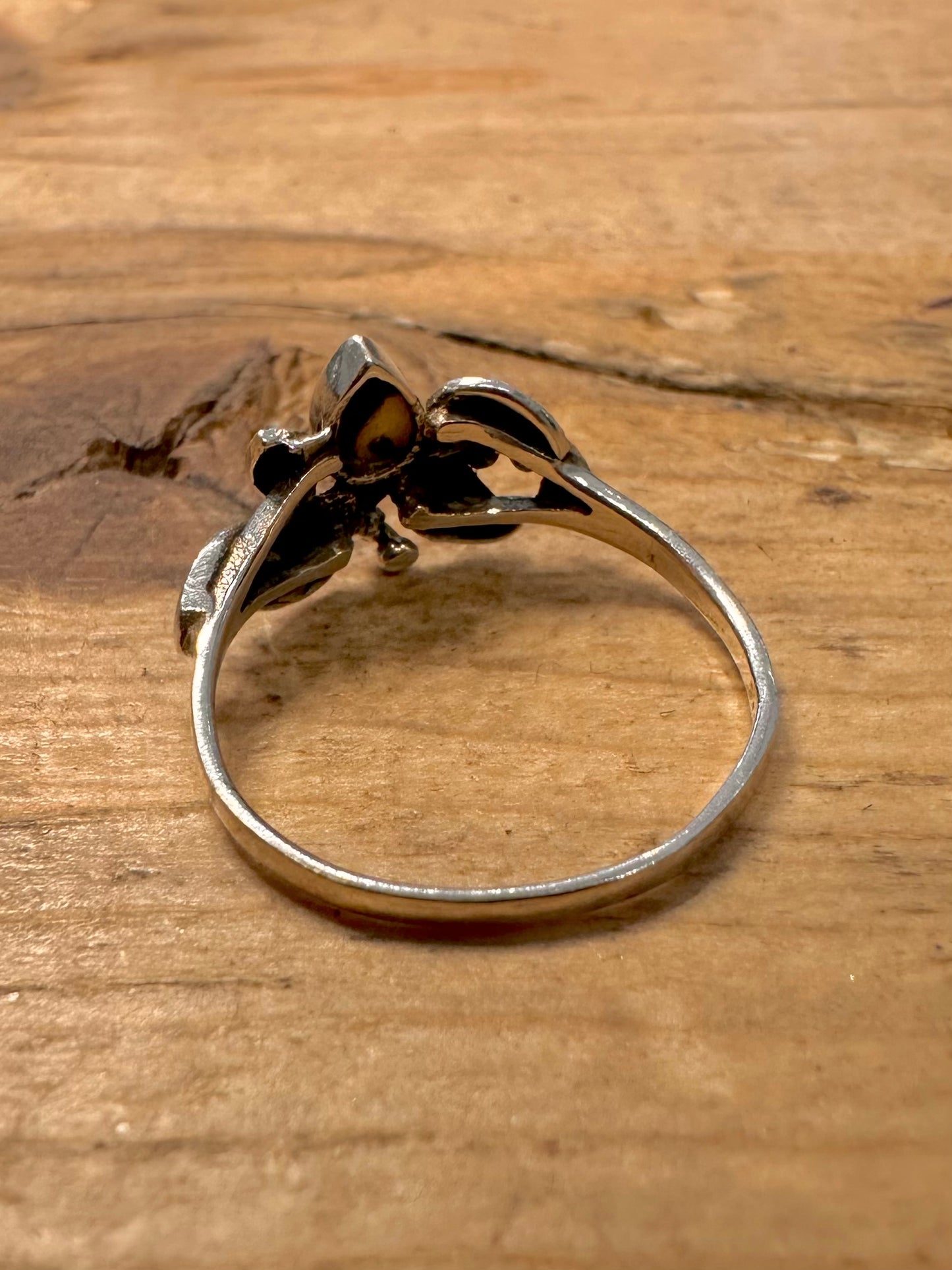 Vintage Ying and Yang Leaf 925 Silver Size O Ring