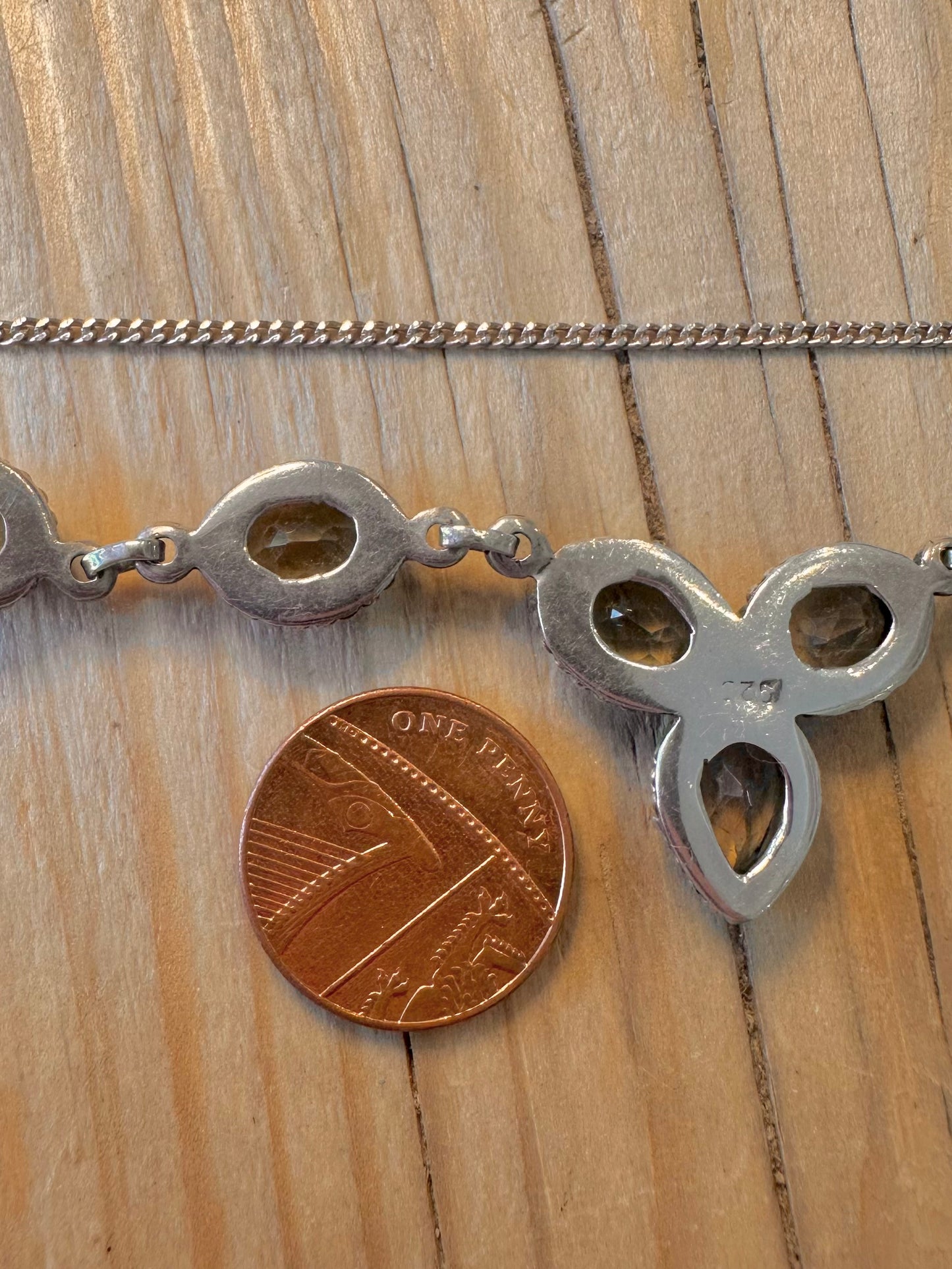 Vintage Citrine Chain 925 Silver 18 inch Necklace