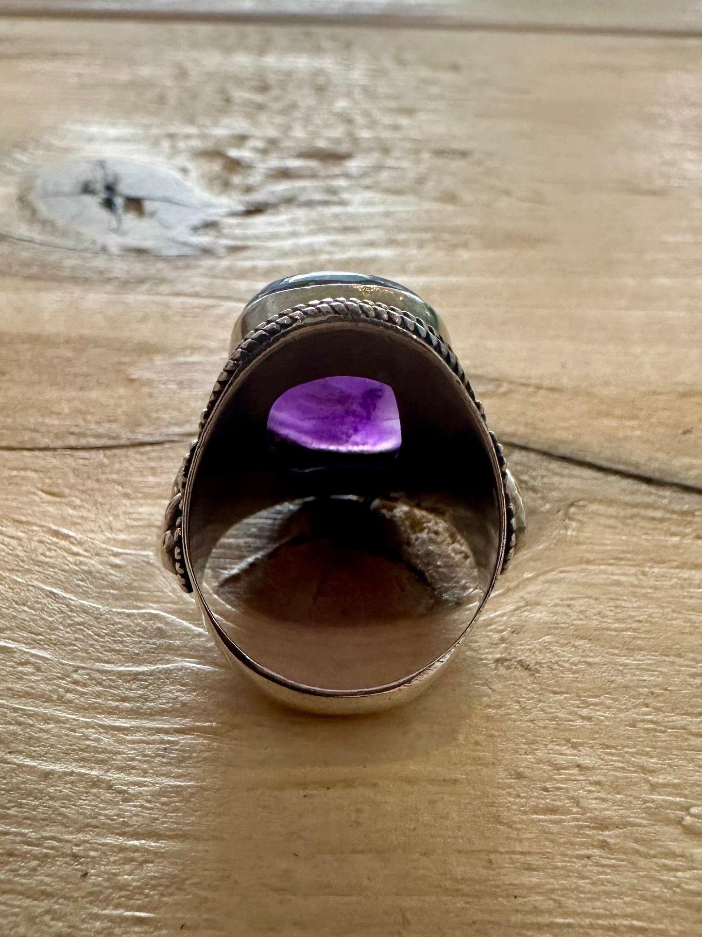 Vintage Tribal Amethyst 925 Silver Size N Ring